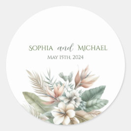 Pegatina Redonda Elegancia tropical acuarela - Pegatinas de boda