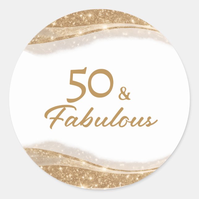 Pegatina Redonda Elegant 50 & Fabulous Gold Birthday (Anverso)