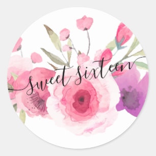Pegatina Redonda elegant and trendy pink floral typeface