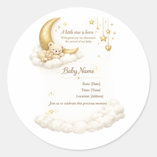 Pegatina Redonda Elegant Baby Shower Invitation (Anverso)