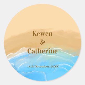 Pegatina Redonda Elegant Beach Watercolor Wedding Sticker