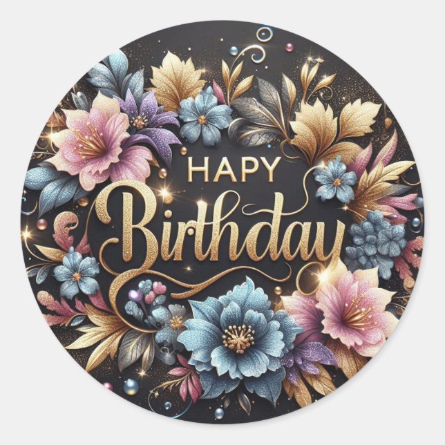 Pegatina Redonda Elegant birthday sticker  (Anverso)