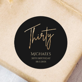 Pegatina Redonda Elegant Black and Gold 30th Birthday Party Invite