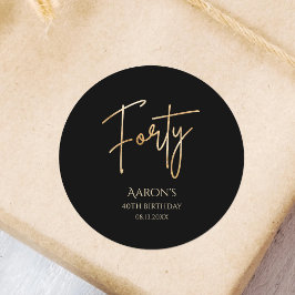 Pegatina Redonda Elegant Black and Gold 40th Birthday Party