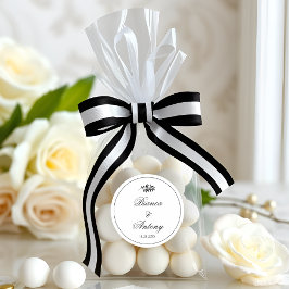 Pegatina Redonda Elegant black and white branch and border wedding