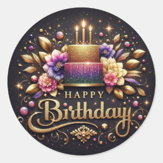 Pegatina Redonda Elegant black birthday sticker 