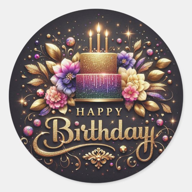 Pegatina Redonda Elegant black birthday sticker  (Anverso)