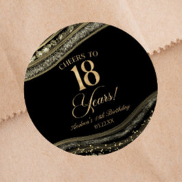 Pegatina Redonda Elegant Black Gold Agate 18th Birthday Party