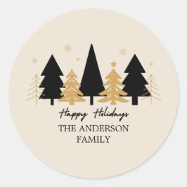 Pegatina Redonda Elegant Black & Gold Christmas Tree