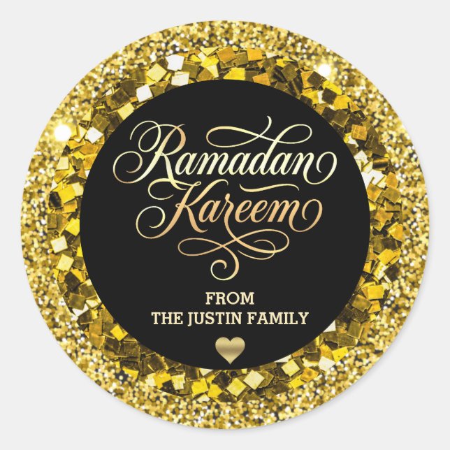 Pegatina Redonda Elegant BLACK Gold Glitter Ramadan  (Anverso)