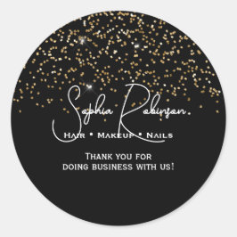 Pegatina Redonda Elegant Black & Gold Glitter Thank You Sticker