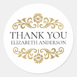 Pegatina Redonda Elegant Black Gold Thank You Sticker