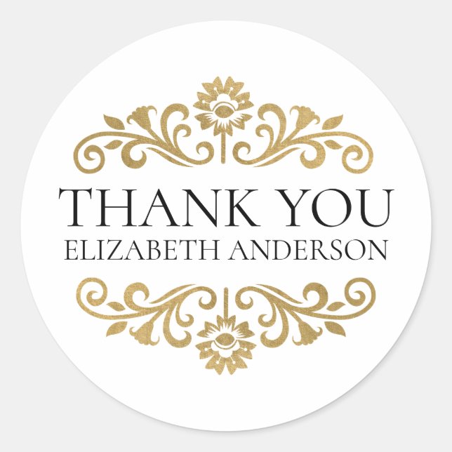 Pegatina Redonda Elegant Black Gold Thank You Sticker (Anverso)