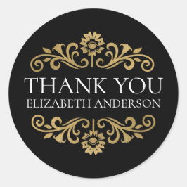 Pegatina Redonda Elegant Black Gold Thank You Sticker