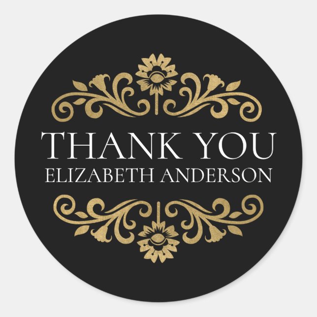 Pegatina Redonda Elegant Black Gold Thank You Sticker (Anverso)