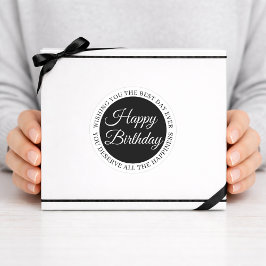 Pegatina Redonda Elegant Black “Happy Birthday” Sticker