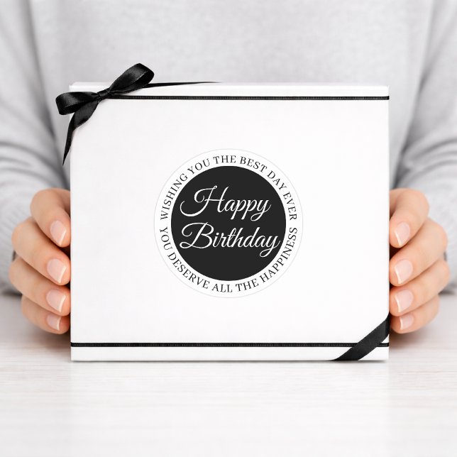 Pegatina Redonda Elegant Black “Happy Birthday” Sticker (Subido por el creador)