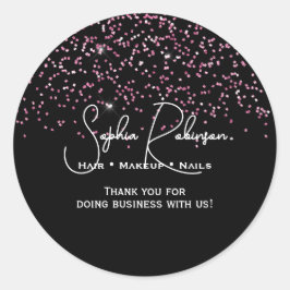 Pegatina Redonda Elegant Black & Pink Glitter Thank You Sticker