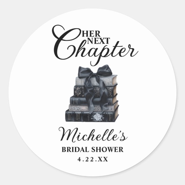 Pegatina Redonda Elegant Black & White Book Themed Bridal Shower  (Anverso)