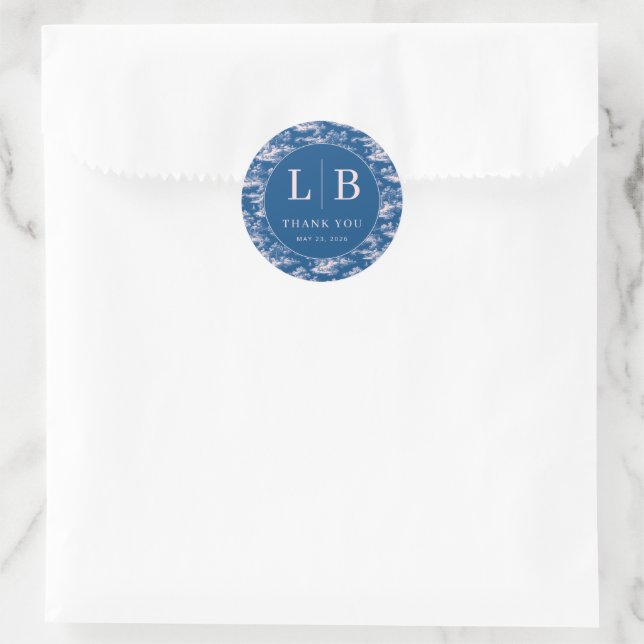 Pegatina Redonda Elegant Blue and White Thank You Card (Bolso)