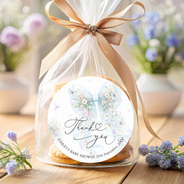 Pegatina Redonda Elegant Blue Bow Baby Shower Thank You 