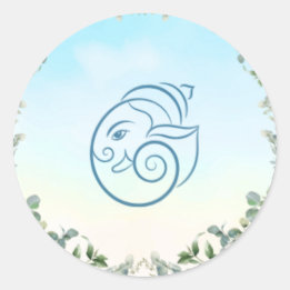Pegatina Redonda Elegant Blue Peacock Floral Botanical Wedding