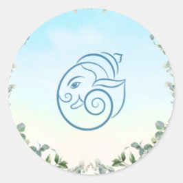 Pegatina Redonda Elegant Blue Peacock Floral Botanical Wedding