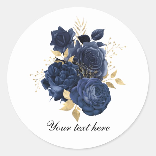 Pegatina Redonda Elegant blue roses Wedding customizable (Anverso)