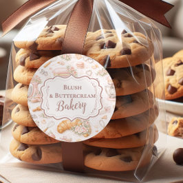 Pegatina Redonda Elegant Blush Patisserie Bakery Business