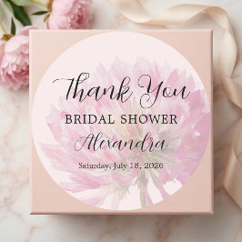 Pegatina Redonda Elegant Blush Pink Floral Bridal Shower Thank You