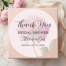 Pegatina Redonda Elegant Blush Pink Floral Bridal Shower Thank You