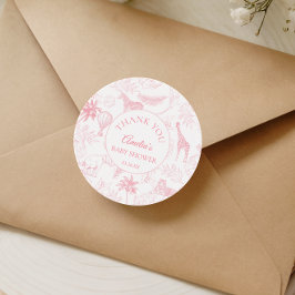 Pegatina Redonda Elegant Blush Safari Jungle Animals Baby Shower