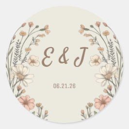 Pegatina Redonda Elegant Boho Floral Wedding Classic Round Sticker