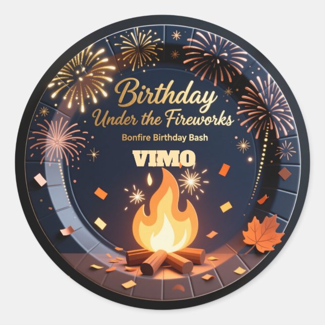 Pegatina Redonda Elegant Bonfire Night Birthday Party Stickers (Anverso)