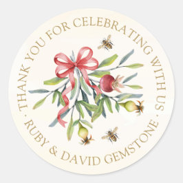 Pegatina Redonda Elegant Botanical Bee Garden Birthday Favor