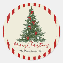 Pegatina Redonda Elegant Bow Christmas Tree Party Sticker