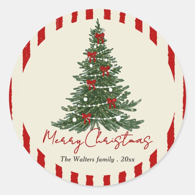 Pegatina Redonda Elegant Bow Christmas Tree Party Sticker (Anverso)