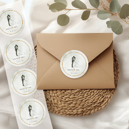 Pegatina Redonda Elegant Bride and Groom Wedding Thank You Sticker