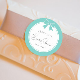 Pegatina Redonda Elegant Bride & Co. Lazo Azul Teal Despedida de So