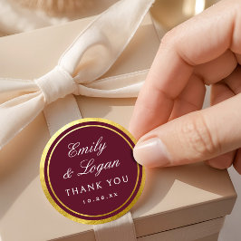 Pegatina Redonda Elegant Burgundy Gold Border Wedding