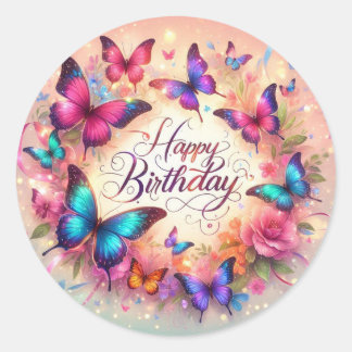 Pegatina Redonda Elegant butterfly birthday sticker 