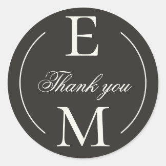 Pegatina Redonda Elegant Charcoal Monogram Wedding Thank You