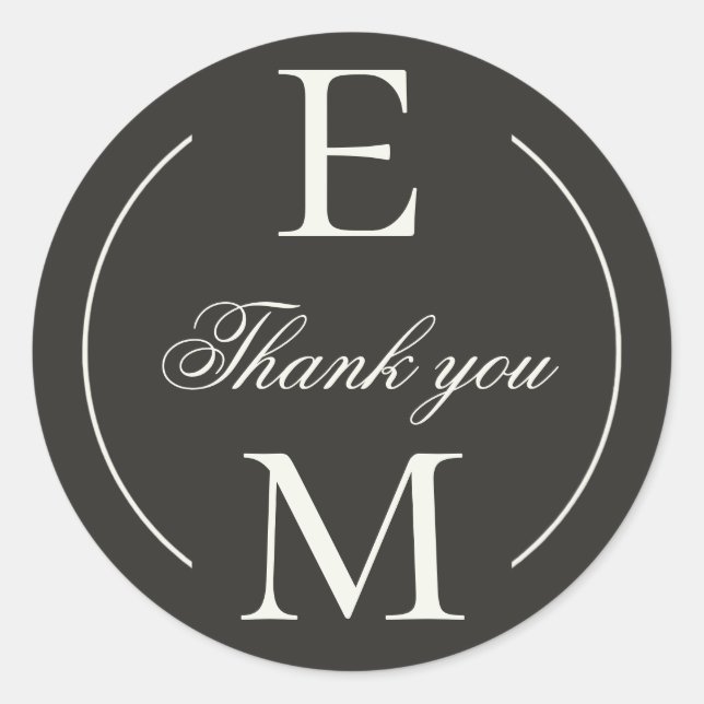 Pegatina Redonda Elegant Charcoal Monogram Wedding Thank You (Anverso)