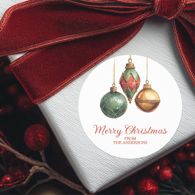 Pegatina Redonda Elegant Christmas Ornaments (Personalized Elegant Christmas Sticker)