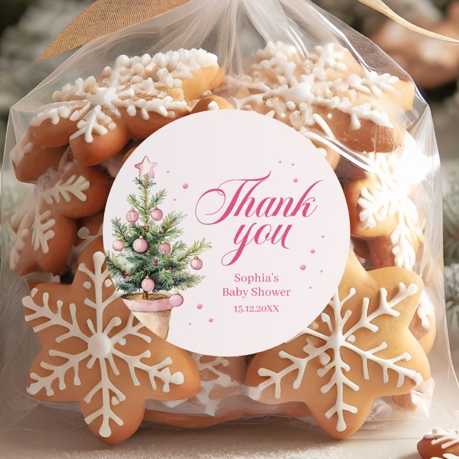 Pegatina Redonda Elegant Christmas Tree Baby Shower Thank You (Subido por el creador)