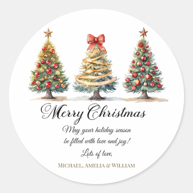 Pegatina Redonda Elegant Christmas Trees Holiday Season (Anverso)