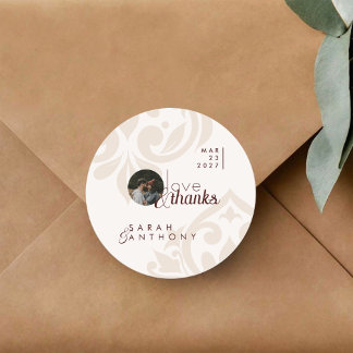 Pegatina Redonda Elegant Classic Chic Burgundy Cream Photo Wedding