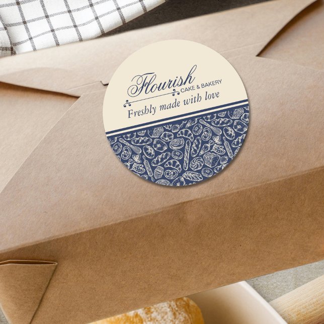 Pegatina Redonda Elegant Classic Navy Blue Baked With Love  (Subido por el creador)