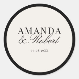 Pegatina Redonda Elegant Classy Black and Ivory Wedding