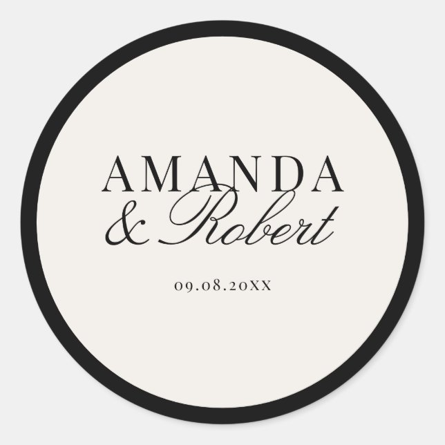 Pegatina Redonda Elegant Classy Black and Ivory Wedding (Anverso)